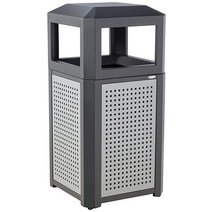 Safco Products 9932BL Evos 48.9L15갤런 실외실내 천공 아연 도금 스틸 처리기 상업용 폐기물 용기 단단한 플라스틱 라이너가 있는 쓰레기통 블랙 실버 USA, 15 Gallon, Side Open