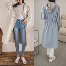 7711(국내산) 여성 하프 롱 후드 사파리점퍼 바람막이 잠바 봄 가을 점퍼