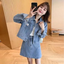 AMlisa 여자청자켓+A라인 데님 미니 스커트 투피스