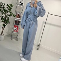 어반조이 골지 니트 크롭 후드집업 와이드팬츠 셋업 트레이닝세트