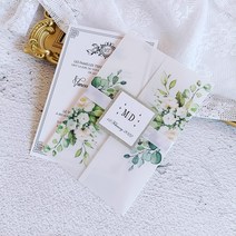 홈파티 소품 생일 브라이덜샤워 웨딩 백일잔치 파티 실버 반짝이 태그 Vellum 포장 50X 녹색 꽃 결혼식 초대장 신부 샤워 파티에 대 한 인쇄