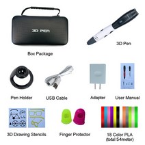 3d 프린터 smaffox 펜 18 색 54 meter pla 필라멘트 인쇄 펜 지원 abs 및 pla 어린이 diy 드로잉 펜 lcd 디스플레이, 흰색 추가 54m PLA