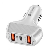 자동차 차량용 핸드폰 충전기 내화 재료 3 포트 PD C 2 USB 고속 전원 소켓 어댑터 악세사리, 01  White