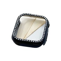 애플워치7세대 케이스 범퍼 큐빅 베젤링 투명 로즈골드, 애플워치7 45mm, 블랙