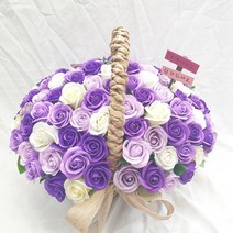 영하우스 비누장미 100송이 꽃바구니 생일꽃바구니 축하꽃바구니 배달 고급형 기념일 프로포즈꽃배달 로즈데이장미 환갑 칠순 팔순 비누꽃 선물, 보라+대박나세요