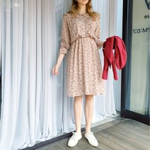 도도스타일 로즈 프릴카라 쉬폰 플라워 키작녀 롱원피스