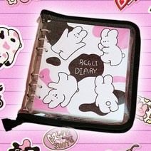 정사각 A6 와이드 육공 6공 유채색 만년 투명 pvc 지퍼 바인더 링바인더 다이어리, Milkspot