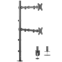 VIVO 엑스트라 톨 수직 스택 듀얼 모니터 책상 마운트 거치대 스탠드 991cm(39인치) 스탠드업 폴 롤러 요가 필라테스 피트니스 완전히 조절가능확장 암 최대 686cm(27인, BlackVIVO