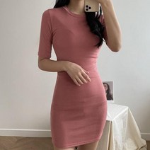 마롱패션 원피스 반팔 미니 골지 라운드넥