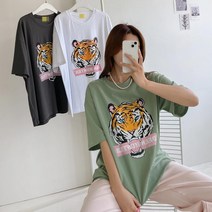 호랑이티셔츠 여성 여름 빈티지 프린팅 반팔 티셔츠