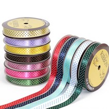 (AES) 공단 프린트 리본 15mmx16yd 땡땡이 포장 끈, B5. 백색 - 연보라