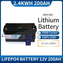 리튬인산철배터리 12V 100AH LiFePO4 배터리 내장 BMS 리튬 철 인산염 셀 6000 사이클 RV 캠핑 카트 태양광, 02 12V 200AH