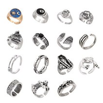 펑크 빈티지 실버 컬러 링 해골 개상 꽃 블레이드 개구리 관 날개 오픈 조절가능 힙합 래퍼 반지