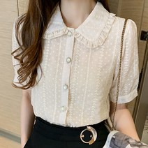 케이에비뉴 프릴카라 자수 블라우스