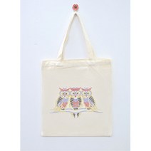 핫픽스 모티브 에코백 숄더백 보조가방 캔버스백 장바구니 큐빅가방 - 부엉이3마리