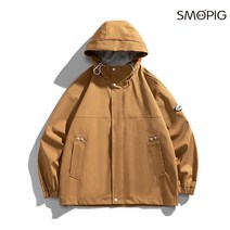 SMOPIG 남성 후드 캐주얼 루즈핏 야상 방수 바람막이 코트