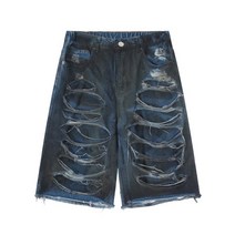 찢어진 페인트 프린트 남성 힙합 펑크 디자인 데님 반바지