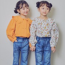 원이가게 아동 유아 여아 러블리 플라워 스트라이프 티셔츠 포치포치 블라우스 5~13호
