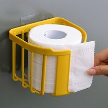 무타공 휴지걸이 접착식 강력 2색 화장실 공중화장실 욕실 화장지 방수, 눌러주세요, 옐로우
