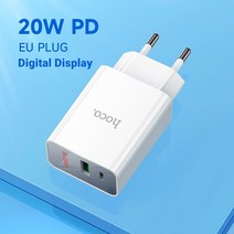 파워딜 HOCO-디지털 디스플레이 USB C 20W PD 고속 충전기 빠른 4.0 c형 아이폰 14 플러스 13 12 11 샤오, 03 EU 20W, 03 EU 20W, 1개