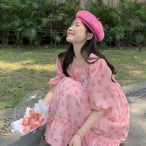스퀘어넥 체크 베이비돌 면 바스락 박스형 원피스 66 주수 여름 빅사이즈 아방한 SY