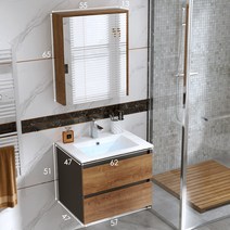 원목 우드 욕실 세면대 하부장 북유럽 세라믹 세면기, 60센티(벽걸이형 일반거울장)