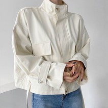 [레티고] 여성 포켓 터틀 넥 숏 집업 야상 자켓