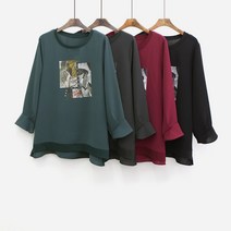 코지 나웃잎 드로잉 프린팅 중년여성 블라우스