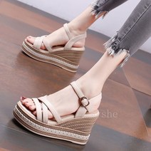 [Myshe]여성 여름 웨지통굽 샌들 가보시힐 슬리퍼 Yu621FS01