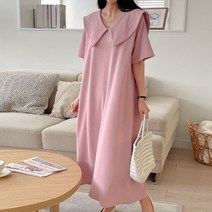 퍼니걸스 6230 브이넥 빅카라 지지미 반팔 롱 여성 원피스 여성의류
