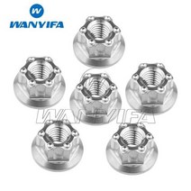 Wanyifa 티타늄 너트 M6M8M10M12M14M16 Torx 플랜지 육각 너트 오토바이 리어 액슬 6pcs, M14 1.5Pitch+Titanium