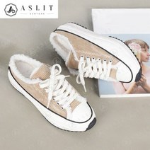 애슬릿 애슬릿 골덴 통굽 레이스업 실내화 털 블로퍼