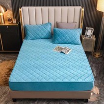 소프트 퀼트 매트리스 커버 벨벳 킹 퀸 침대 시트 베개 제외, Blue_140x190x30cm | CHINA