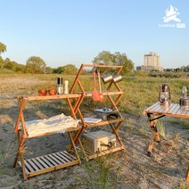 캠핑지구 접이식 캠핑 우드쉘프 선반 원목 폴딩 감성 6type, (01)우드쉘프(3단50)