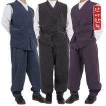 남성 남자 개량한복 생활한복 봄 가을 간절기 면 법복 조끼 팬츠 바지 셋트 / 온성세트