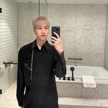 다크톤 디자인 긴팔 셔츠 남여 루즈핏 하이 스트리트 하라주쿠 커플룩 소탈한 체인 셔츠