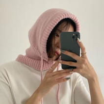 5 Color 겨울 여성 넥워머 후드 끈조절 바라클라바, 베이비핑크