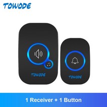 차임벨 무선초인종 도어 차인 챠임 벨 TOWODE 홈 무선 초인종 433Mhz 환영 친구 스마트 150 미터 장거리 3, 04 Black Color Kit 1_02 미국 플러그