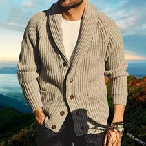 스웨터 긴 솔리드 컬러 넥 남성 카디건 싱글 브레스트 버튼 겨울 니트 풀오버 자켓