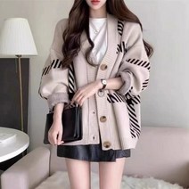 도희날다 1208 여성 루즈핏 가을 겨울 가디건 오버핏 여성가디건 스트라이프 가디건