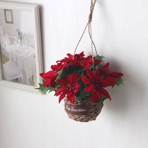 인테홀릭 따뜻한 느낌의 겨울인테리어 리스, 포인세티아 화분-행잉