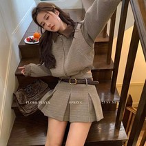 Y2K 하이틴 오버핏 점퍼 테니스 스커트 투피스 세트