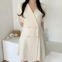 세련된 투버튼 노카라 원피스 여름 하객 옷차림