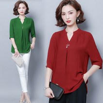 3095 차이나 브이넥 쉬폰블라우스 4색상