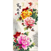 란이네 diy 보석십자수 부귀모란 목단꽃 전체수 SR221024411, 원형비즈, 40*80cm
