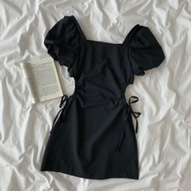 휴양지 원피스 키작녀 시원한 드래그 드레스 여성 프라이드 스트리트 2023 여름 디자인 센스 달콤하고 매운 스퀘어 칼라 퍼프 슬리브 짧은 패션