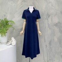 행복여[신상무배]뮤트 배색 오픈 PK카라 플레어 원피스