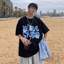 커플룩100%순면커플룩하복그래피프린트반팔티셔츠남ins반팔bf티셔츠