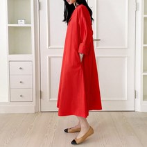 오슈 여성 트렌디한 컬러 포인트 캐주얼 시크 셔츠 롱원피스