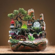 YAPOGI 소형 미니 실내 인공 조경 인테리어 연못 폭포 분수 앤틱소품 정원 가정용 장식품, 초록나무1(안개포함)